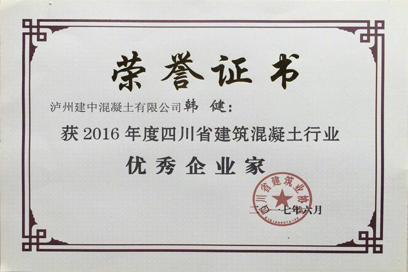 优秀企业家荣誉证书